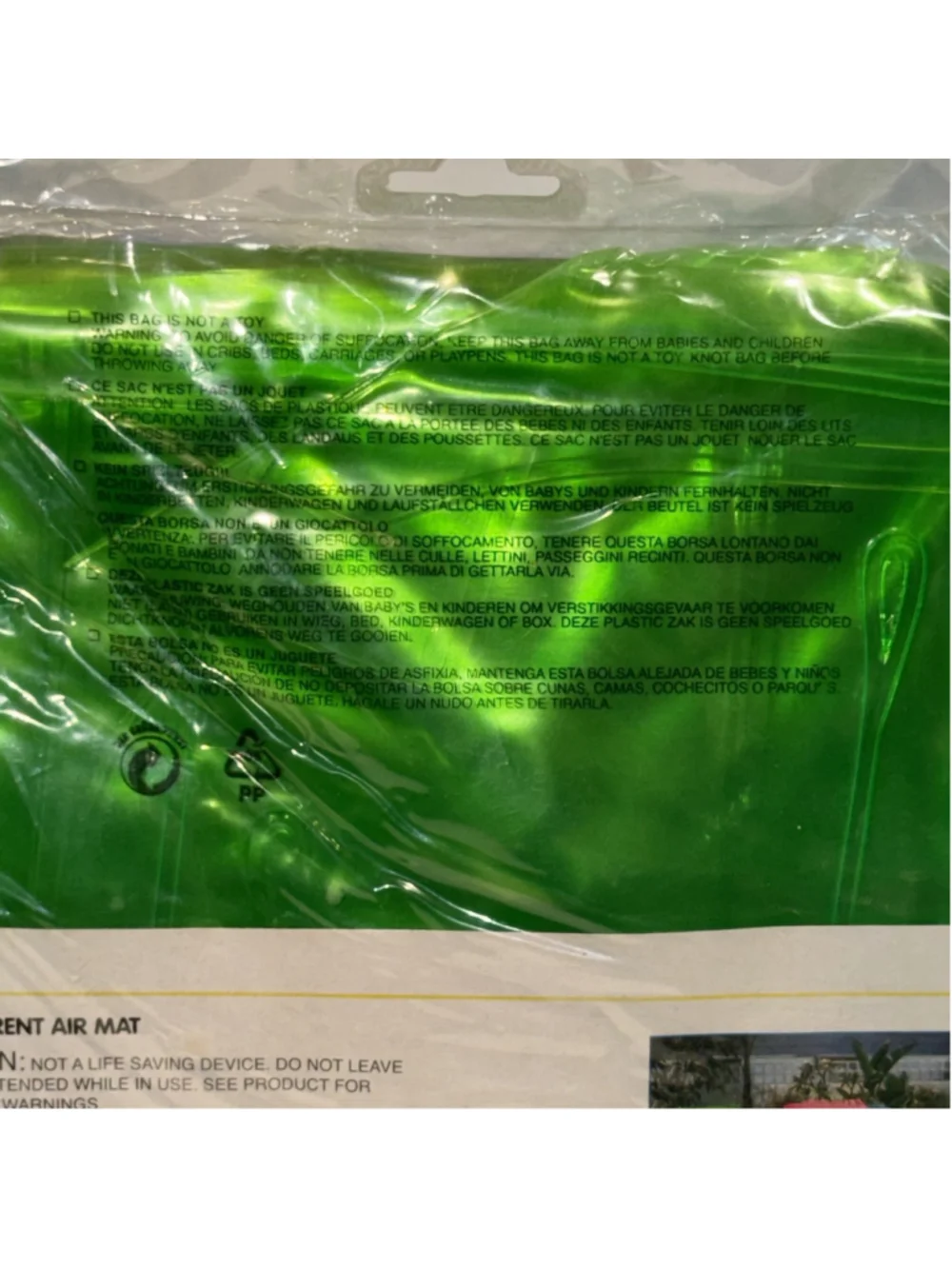Sand N Sun NOS Vtg 1990 Pool Air Mat Float With Air Pillow 6ft L x 27in W Green